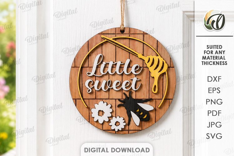 Bee Round Sign Laser Cut. Honey Bee. Little Sweet SVG