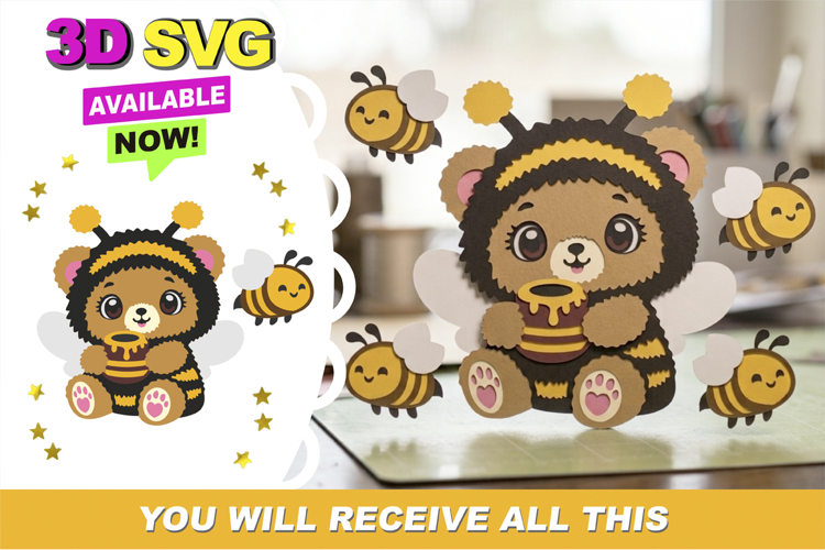 Cute Bee Bear 3D SVG