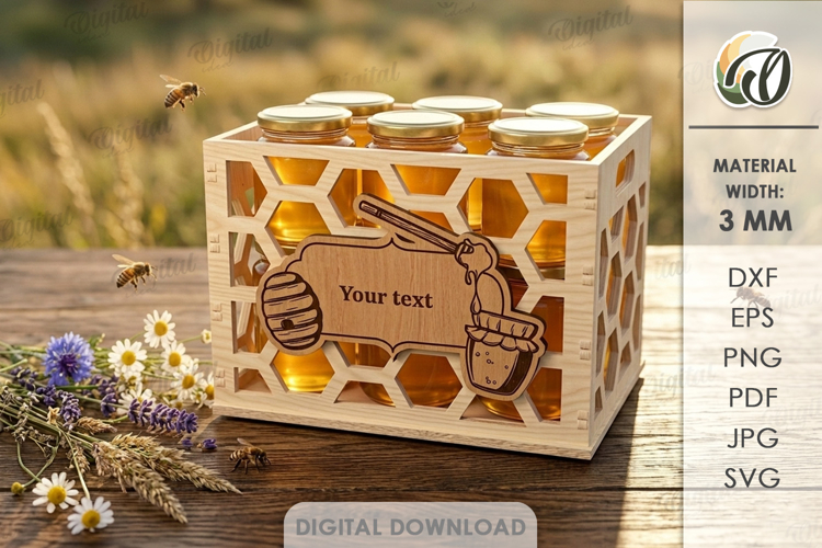 3D Bee Box Laser Cut. Honey Jar Storage Box SVG example image 1