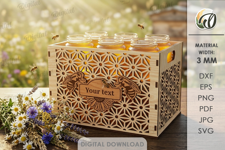 3D Bee Box Laser Cut. Honey Jar Storage Box SVG example image 1
