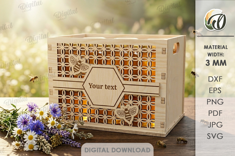 3D Bee Box Laser Cut. Honey Jar Storage Box SVG example image 1