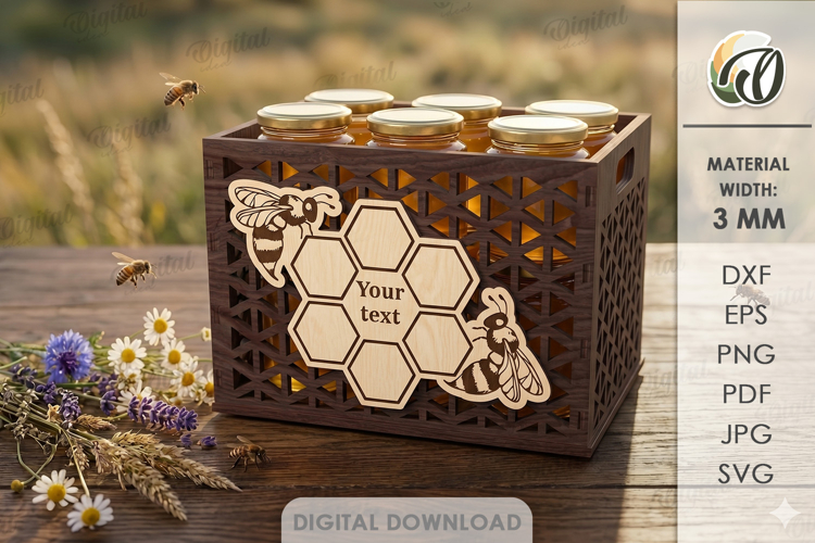 3D Bee Box Laser Cut. Honey Jar Storage Box SVG example image 1