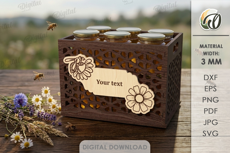 3D Bee Box Laser Cut. Honey Jar Storage Box SVG example image 1