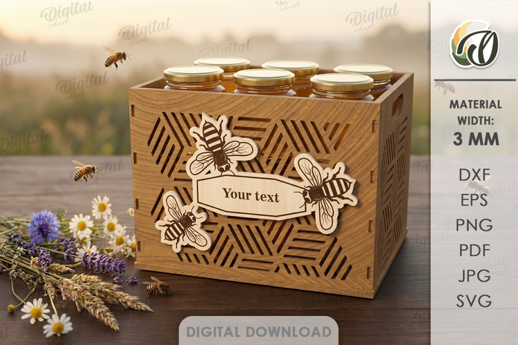 3D Bee Box Laser Cut. Honey Jar Storage Box SVG
