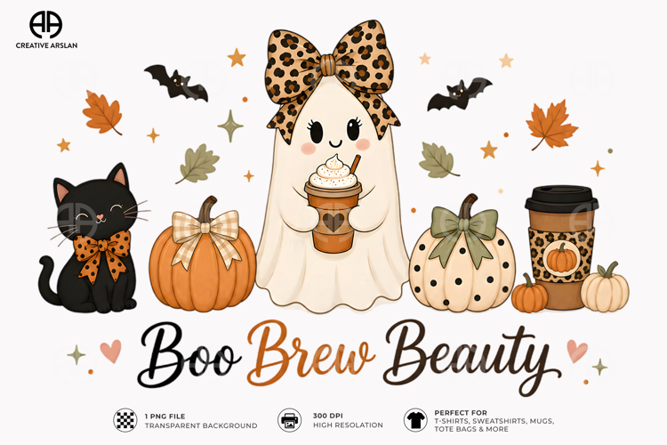 Boo Brew Beauty PNG Coffee | Halloween Leopard Fall Design