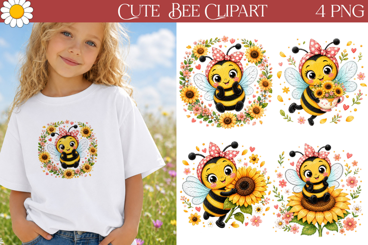 Cute Bee Clipart | Sunflowers Bee Sublimation PNG