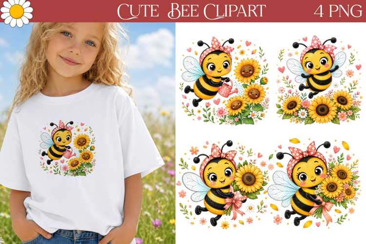 Cute Bee Clipart | Sunflowers Bee Sublimation PNG