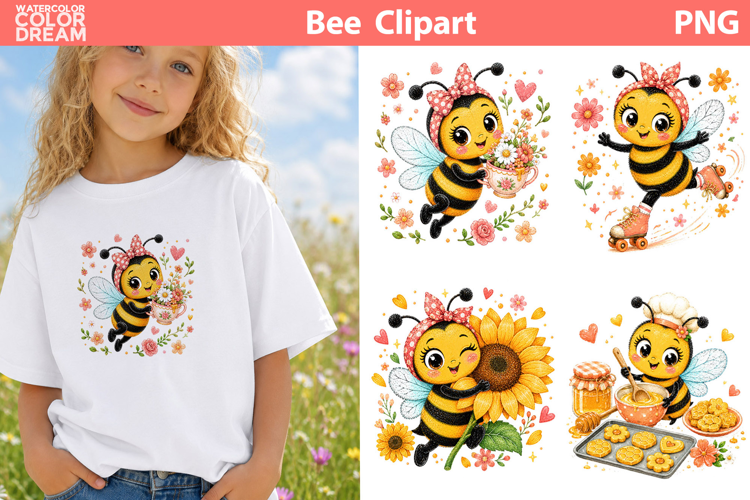 Cute Bee Clipart | Spring Floral Sublimation