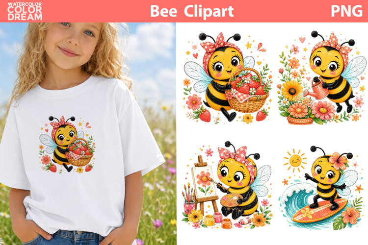 Cute Bee Clipart | Bumble Bee Sublimation example image 1
