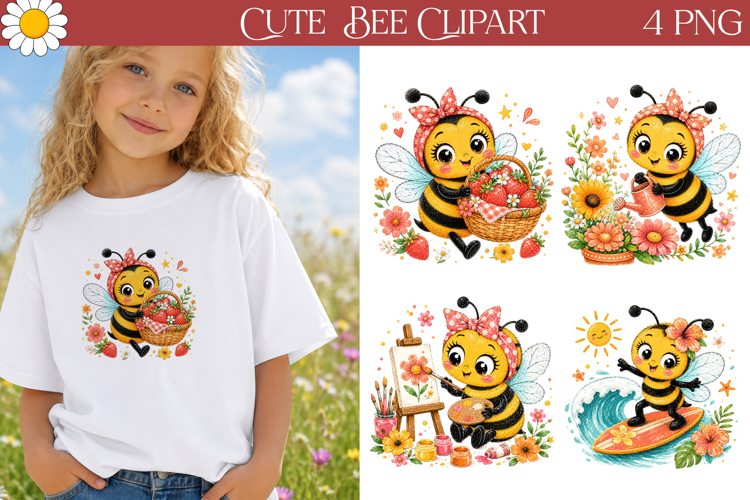 Cute Bee Clipart | Fall Reading Sublimation example image 1