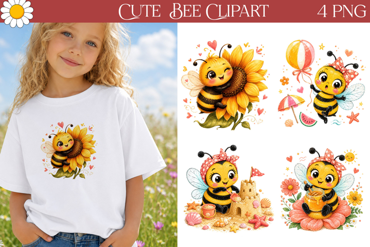 Cute Bee Clipart | Fall Reading Sublimation example image 1