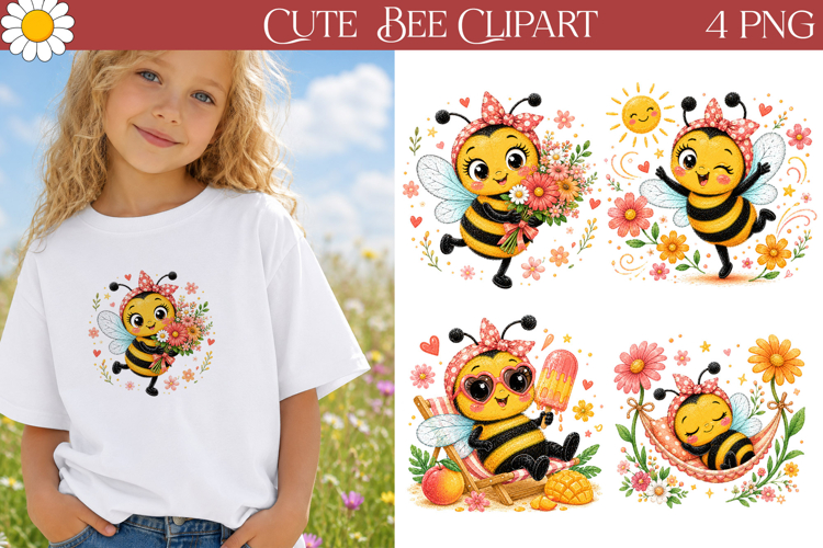 Cute Bee Clipart | Fall Reading Sublimation example image 1