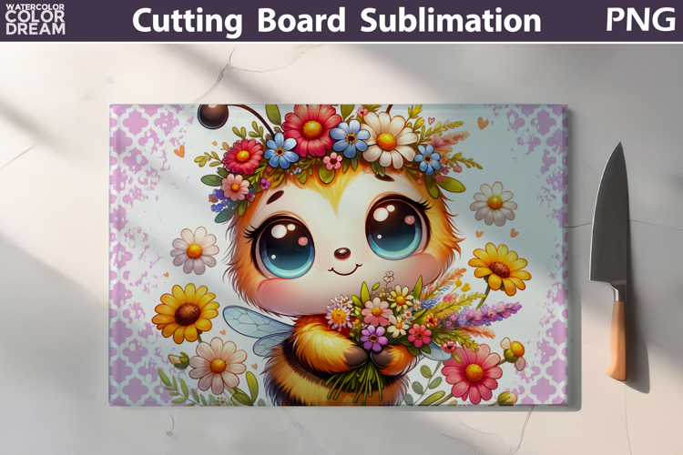 Wildflower Bee Sublimation | Glass Cutting Board Design