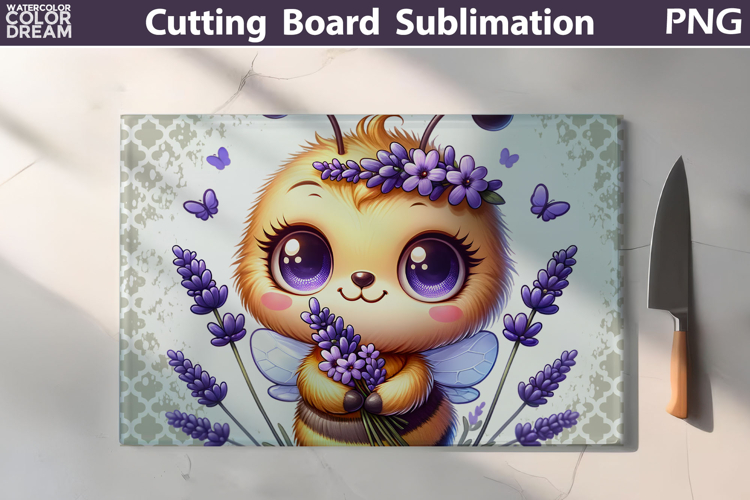 Lavender Bee Cutting Board | Kitchen Glass Cutting Board