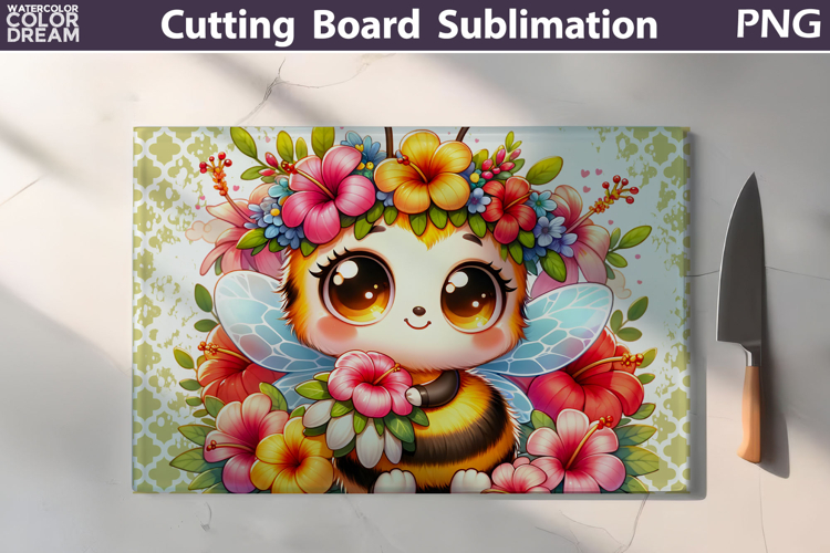 Tropical Floral Bee Cutting Board | Kitchen Glass Board
