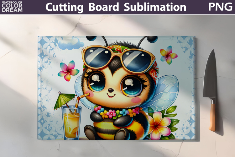 Hawaii Tropical Bee Glasses Cutting Board | Summer Floral