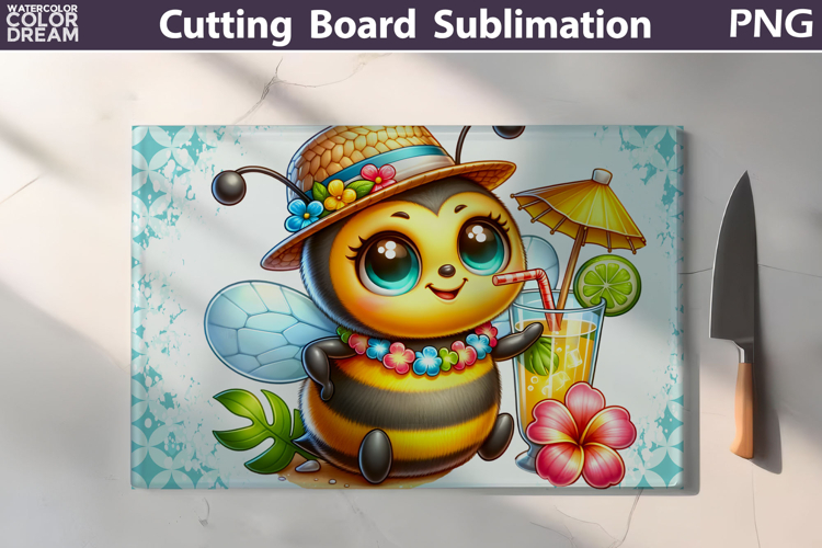 Hawaii Tropical Bee Glasses Cutting Board | Summer Floral