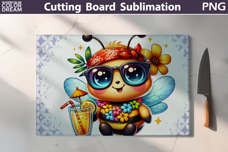Hawaii Tropical Bee Glasses Cutting Board | Summer Floral