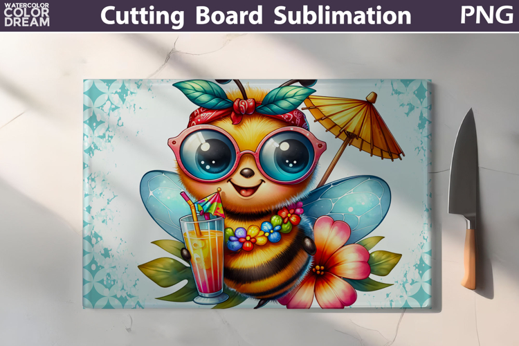 Hawaii Tropical Bee Glasses Cutting Board | Summer Floral