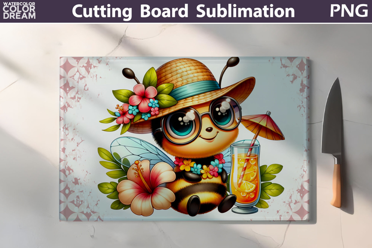 Hawaii Tropical Bee Glasses Cutting Board | Summer Floral
