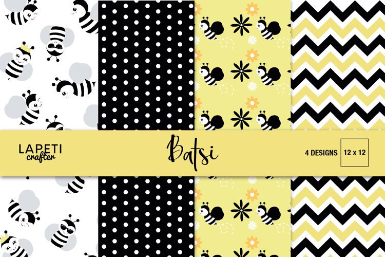 Bee digital paper collection with four coordinated yellow and black designs