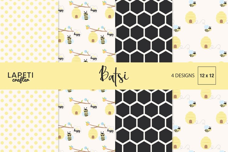 Bee digital paper collection with honeycomb beehive and polka dot patterns