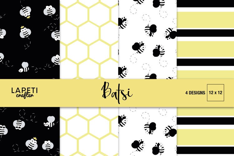Bee digital paper collection with four coordinated yellow and black designs