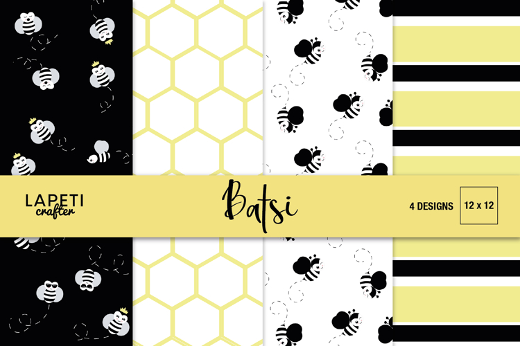 Bee Digital Paper, Yellow and Black Honeycomb Patterns