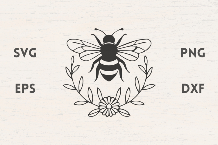 Bee with flower laurel SVG