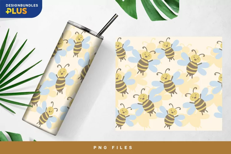 Happy Bee Motif, 20 oz Tumbler Wrap Seamless Design