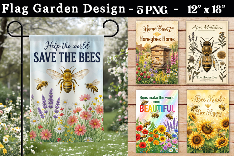 Bee Garden Flag PNG, Summer Botanical Yard Sign
