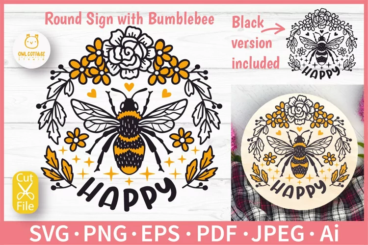 Bee Happy SVG| Boho Illustration Cut File