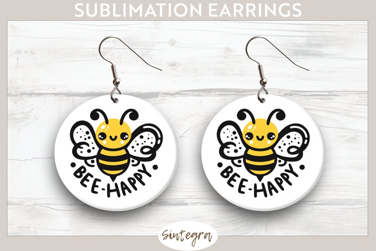 Bee Happy v1 Round Earrings Sublimation