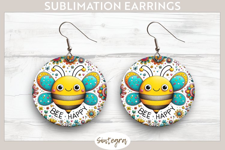 Bee Happy v10 Round Earrings Sublimation