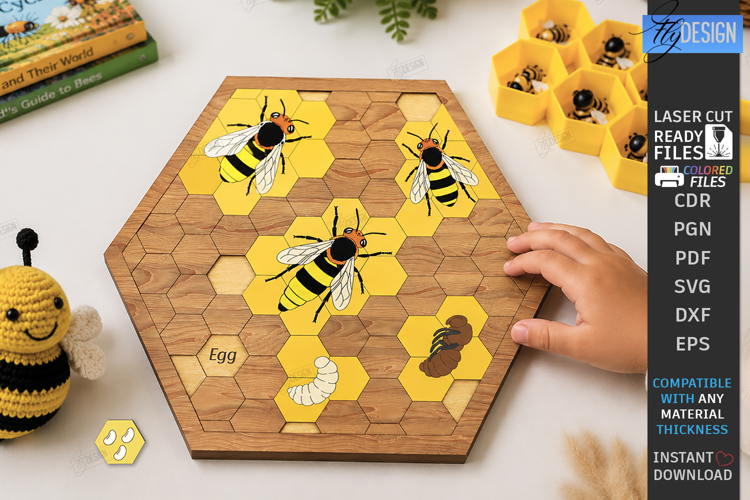 Bee Hive Toy Laser Cut | Wooden Bee Memory Game | Montessori
