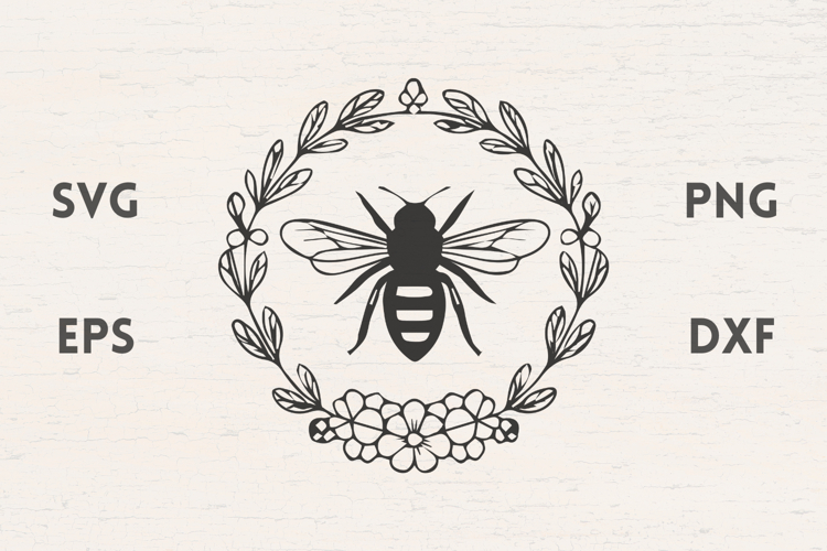 Bee with flower laurel and flowers SVG