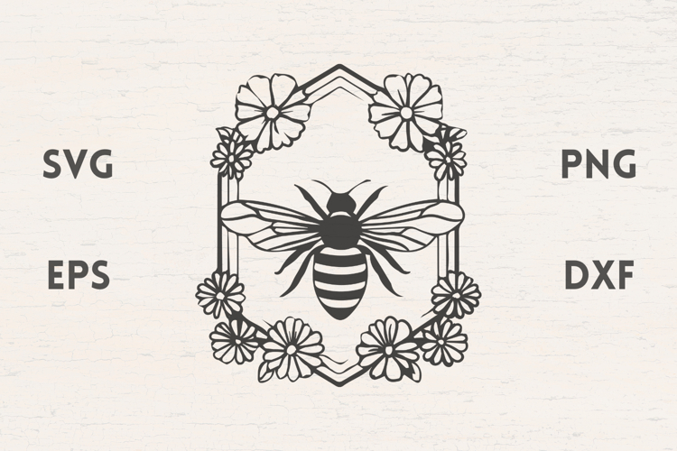 Bee with floral frame SVG