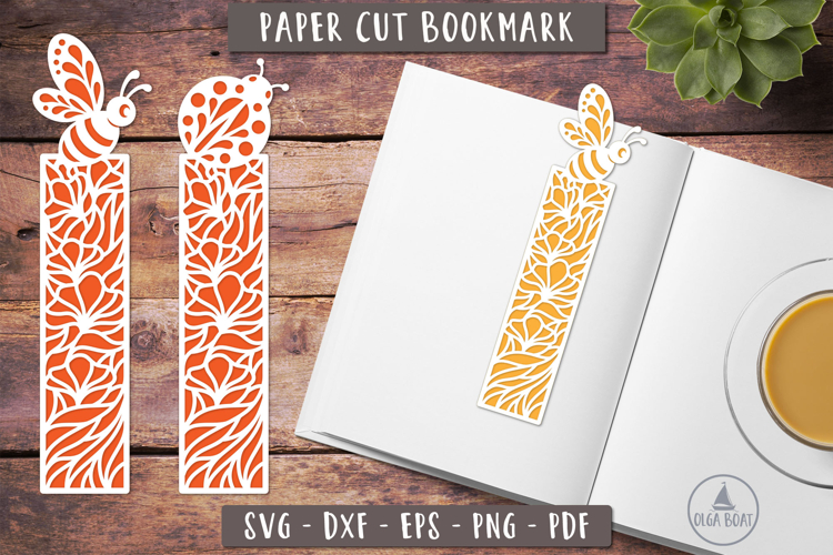Bee Ladybug Paper Cut Bookmark SVG Layered design
