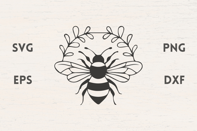 Bee with floral laurel SVG