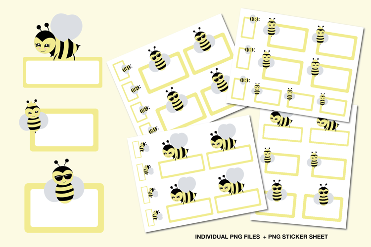 Bee Name Tags Printable Stickers, Cute Bee Labels Sheet