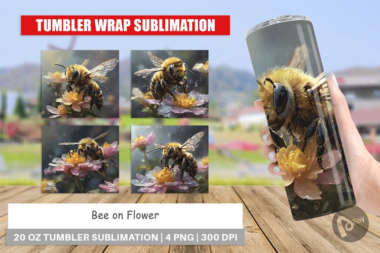 Tumbler Sublimation Wrap Bee and Flower
