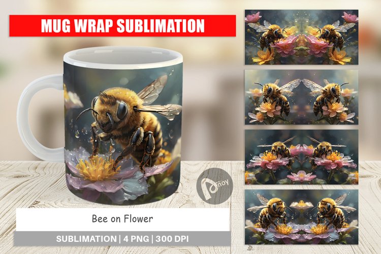 Mug Wrap Design Bee and Flower