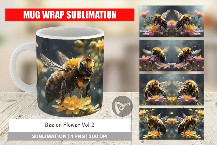 Mug Wrap Design Bee and Flower
