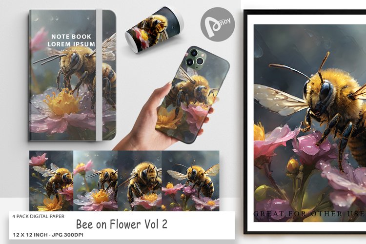 Digital Paper Bee and Flower example image 1