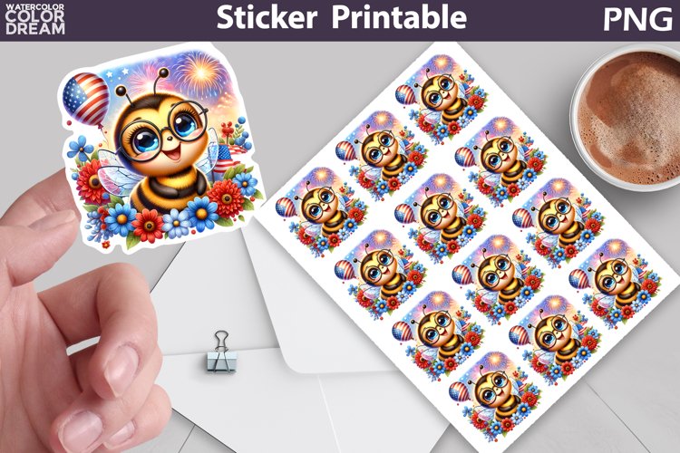 Bee Patriotic Sticker | 4th of July Sticker example image 1