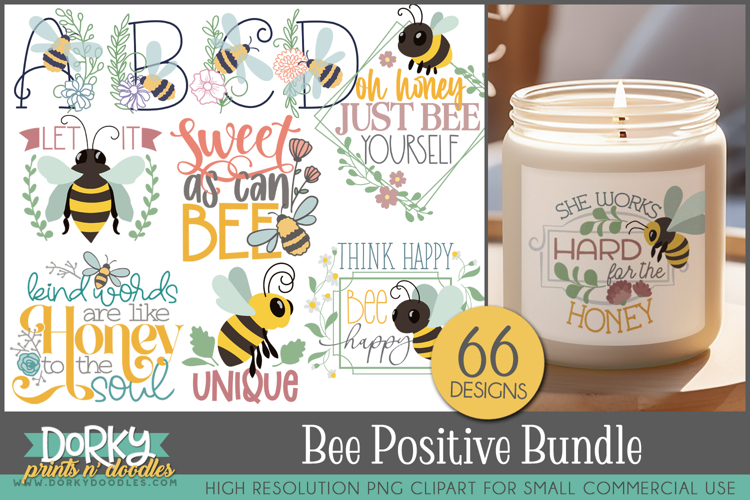 Bee Positive Inspirational Clipart Bundle