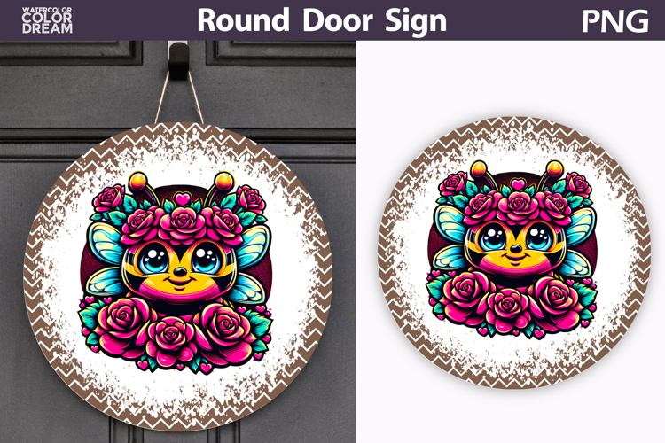 Floral Bee Door Sign | Cute Round Porch Decor