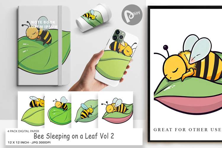 Digital Paper Sleeping Bee on Leaf