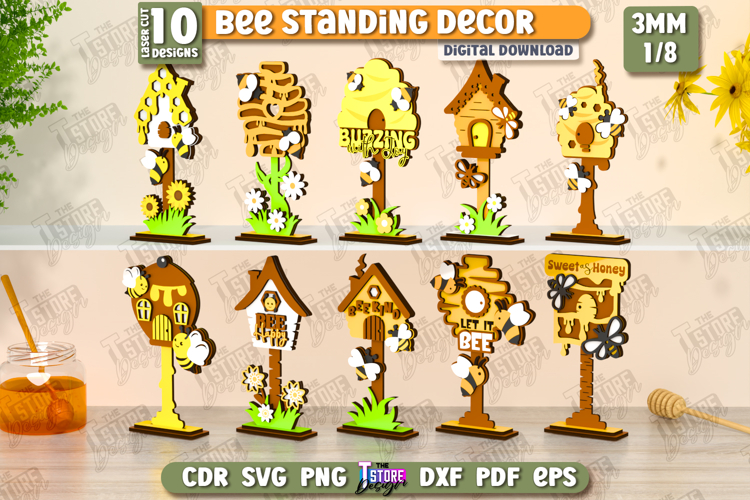 Bee Standing Decor Laser Cut Bundle, Bee Standing Sign SVG