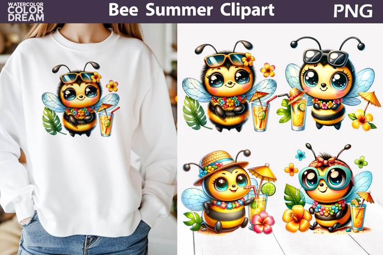 Summer Bee Clipart PNG | Tropical Bumblebee Sublimation